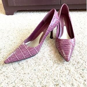 Amanda Smith purple leather stiletto pumps US 7.5M shoes moc croc pointy toes